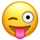 Apple design of the winking face with tongue emoji verson:ios 16.4