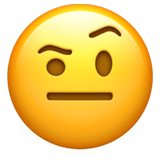 Apple design of the face with raised eyebrow emoji verson:ios 16.4