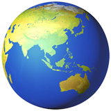 Apple design of the globe showing Asia-Australia emoji verson:ios 16.4