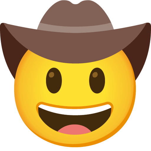 Google design of the cowboy hat face emoji verson:Noto Color Emoji 15.0