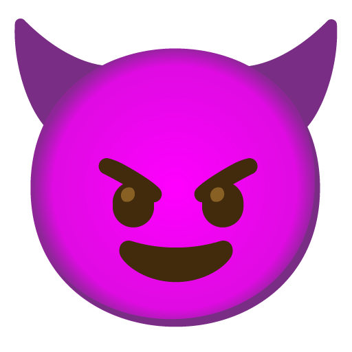 Google design of the smiling face with horns emoji verson:Noto Color Emoji 15.0