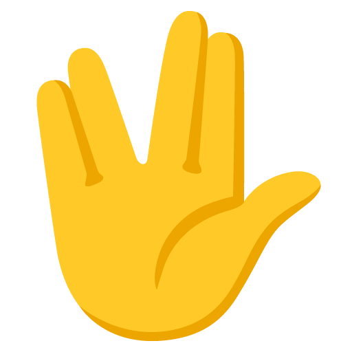 Google design of the vulcan salute emoji verson:Noto Color Emoji 15.0