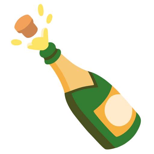 Google design of the bottle with popping cork emoji verson:Noto Color Emoji 15.0