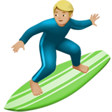 Apple design of the man surfing: medium-light skin tone emoji verson:ios 16.4