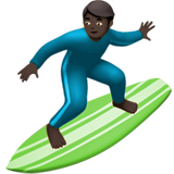 Apple design of the man surfing: dark skin tone emoji verson:ios 16.4
