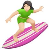 Apple design of the woman surfing: light skin tone emoji verson:ios 16.4
