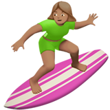 Apple design of the woman surfing: medium skin tone emoji verson:ios 16.4