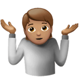 Apple design of the person shrugging: medium skin tone emoji verson:ios 16.4