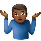 Apple design of the man shrugging: medium-dark skin tone emoji verson:ios 16.4