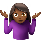 Apple design of the woman shrugging: medium-dark skin tone emoji verson:ios 16.4