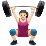 Apple design of the woman lifting weights: light skin tone emoji verson:ios 16.4