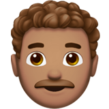 Apple design of the man: medium skin tone curly hair emoji verson:ios 16.4
