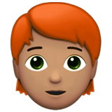 Apple design of the person: medium skin tone red hair emoji verson:ios 16.4