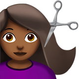 Apple design of the woman getting haircut: medium-dark skin tone emoji verson:ios 16.4