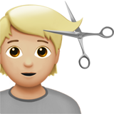 Apple design of the person getting haircut: medium-light skin tone emoji verson:ios 16.4
