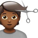 Apple design of the person getting haircut: medium-dark skin tone emoji verson:ios 16.4