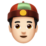 Apple design of the person with skullcap: light skin tone emoji verson:ios 16.4