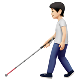 Apple design of the person with white cane: light skin tone emoji verson:ios 16.4