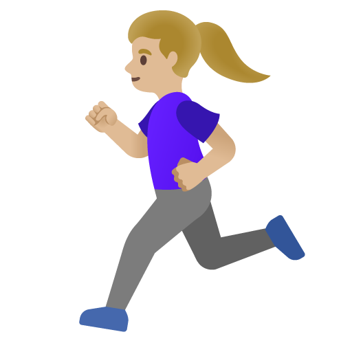 Google design of the woman running: medium-light skin tone emoji verson:Noto Color Emoji 15.0