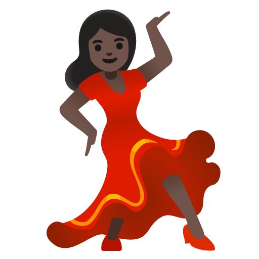 Google design of the woman dancing: dark skin tone emoji verson:Noto Color Emoji 15.0