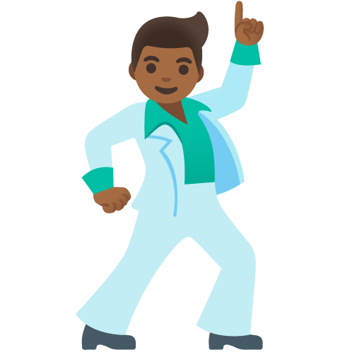 Google design of the man dancing: medium-dark skin tone emoji verson:Noto Color Emoji 15.0