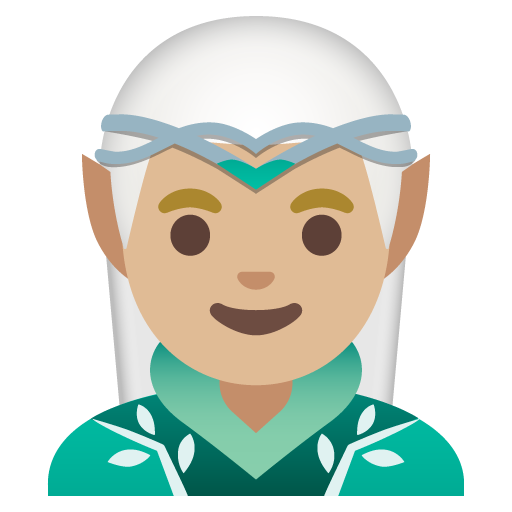 Google design of the man elf: medium-light skin tone emoji verson:Noto Color Emoji 15.0
