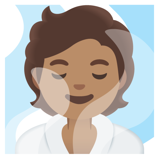 Google design of the person in steamy room: medium skin tone emoji verson:Noto Color Emoji 15.0