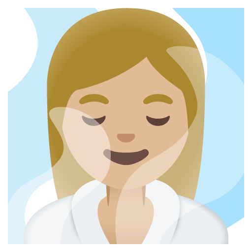 Google design of the woman in steamy room: medium-light skin tone emoji verson:Noto Color Emoji 15.0