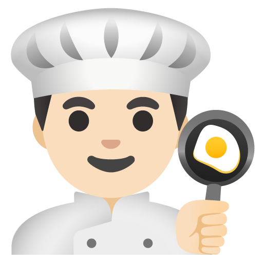 Google design of the man cook: light skin tone emoji verson:Noto Color Emoji 15.0