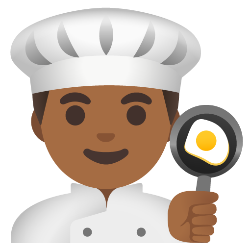 Google design of the man cook: medium-dark skin tone emoji verson:Noto Color Emoji 15.0