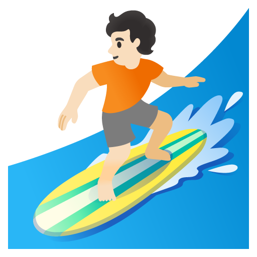 Google design of the person surfing: light skin tone emoji verson:Noto Color Emoji 15.0