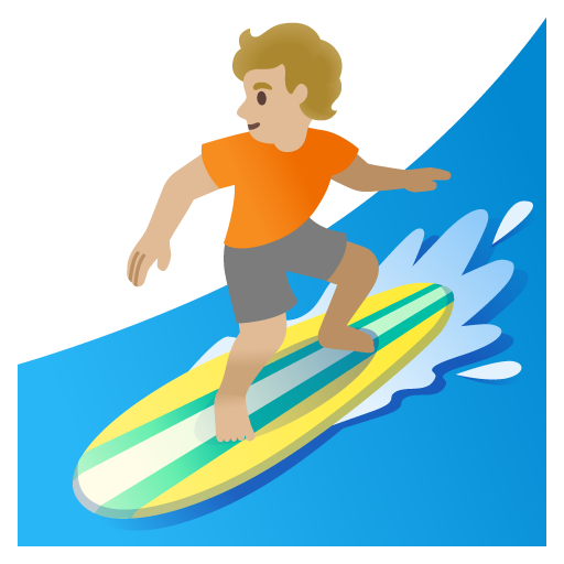 Google design of the person surfing: medium-light skin tone emoji verson:Noto Color Emoji 15.0