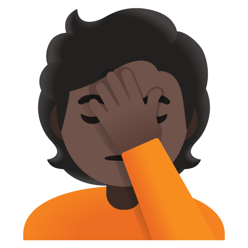 Google design of the person facepalming: dark skin tone emoji verson:Noto Color Emoji 15.0