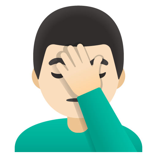 Google design of the man facepalming: light skin tone emoji verson:Noto Color Emoji 15.0