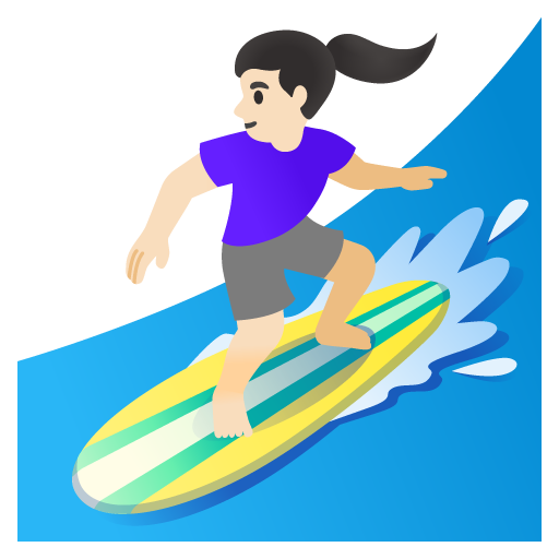 Google design of the woman surfing: light skin tone emoji verson:Noto Color Emoji 15.0