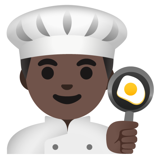 Google design of the man cook: dark skin tone emoji verson:Noto Color Emoji 15.0