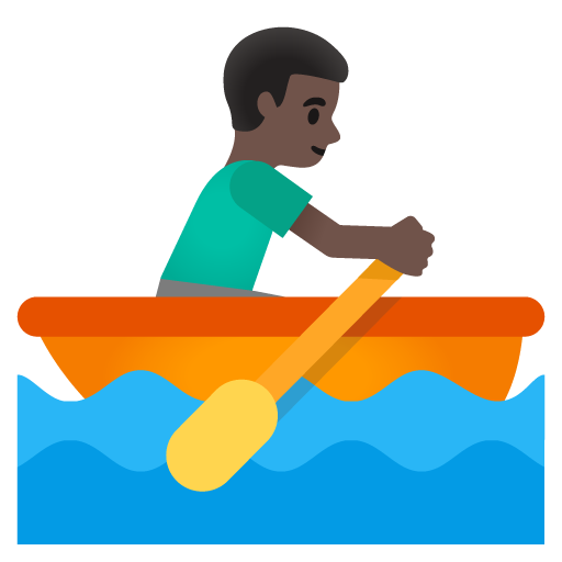 Google design of the man rowing boat: dark skin tone emoji verson:Noto Color Emoji 15.0