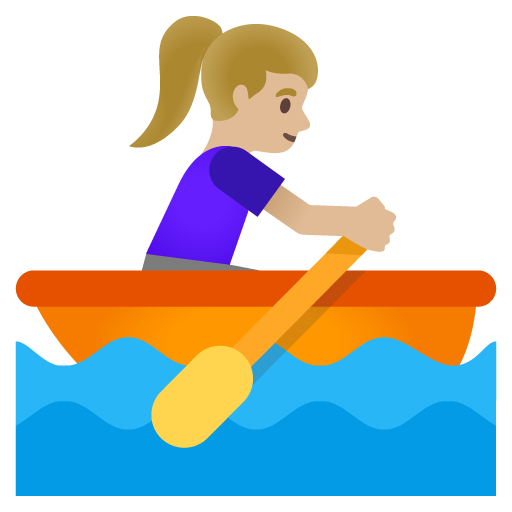 Google design of the woman rowing boat: medium-light skin tone emoji verson:Noto Color Emoji 15.0