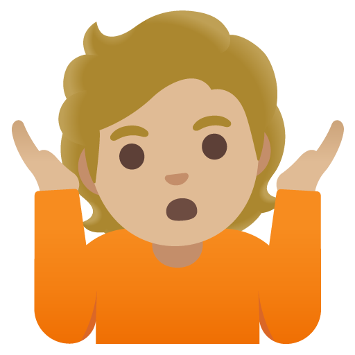 Google design of the person shrugging: medium-light skin tone emoji verson:Noto Color Emoji 15.0