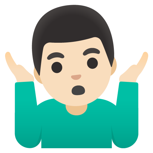 Google design of the man shrugging: light skin tone emoji verson:Noto Color Emoji 15.0