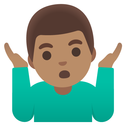 Google design of the man shrugging: medium skin tone emoji verson:Noto Color Emoji 15.0