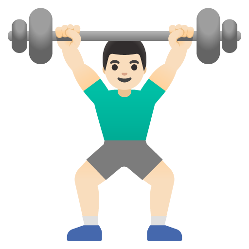 Google design of the man lifting weights: light skin tone emoji verson:Noto Color Emoji 15.0