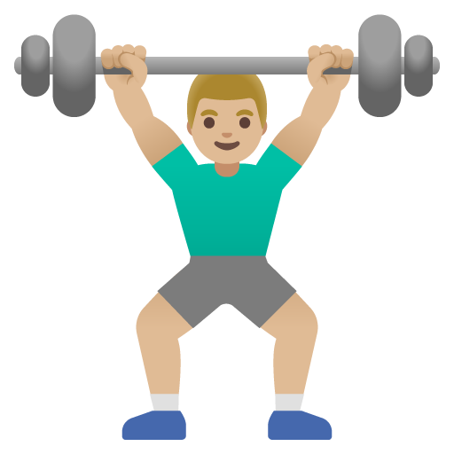 Google design of the man lifting weights: medium-light skin tone emoji verson:Noto Color Emoji 15.0