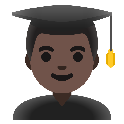 Google design of the man student: dark skin tone emoji verson:Noto Color Emoji 15.0