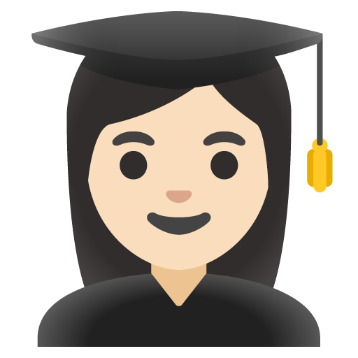 Google design of the woman student: light skin tone emoji verson:Noto Color Emoji 15.0