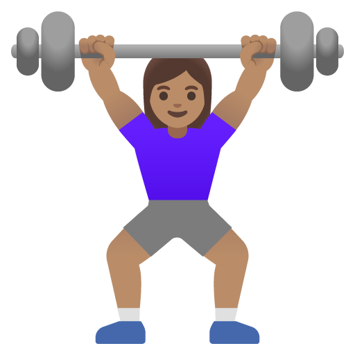 Google design of the woman lifting weights: medium skin tone emoji verson:Noto Color Emoji 15.0