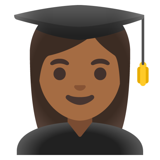 Google design of the woman student: medium-dark skin tone emoji verson:Noto Color Emoji 15.0