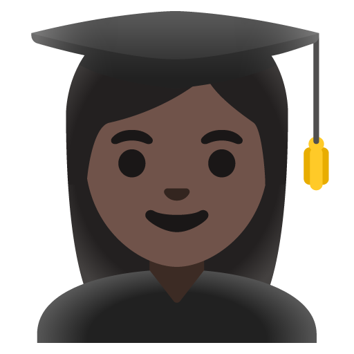 Google design of the woman student: dark skin tone emoji verson:Noto Color Emoji 15.0