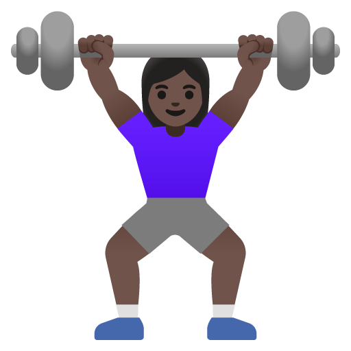 Google design of the woman lifting weights: dark skin tone emoji verson:Noto Color Emoji 15.0