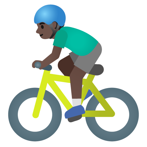 Google design of the man biking: dark skin tone emoji verson:Noto Color Emoji 15.0